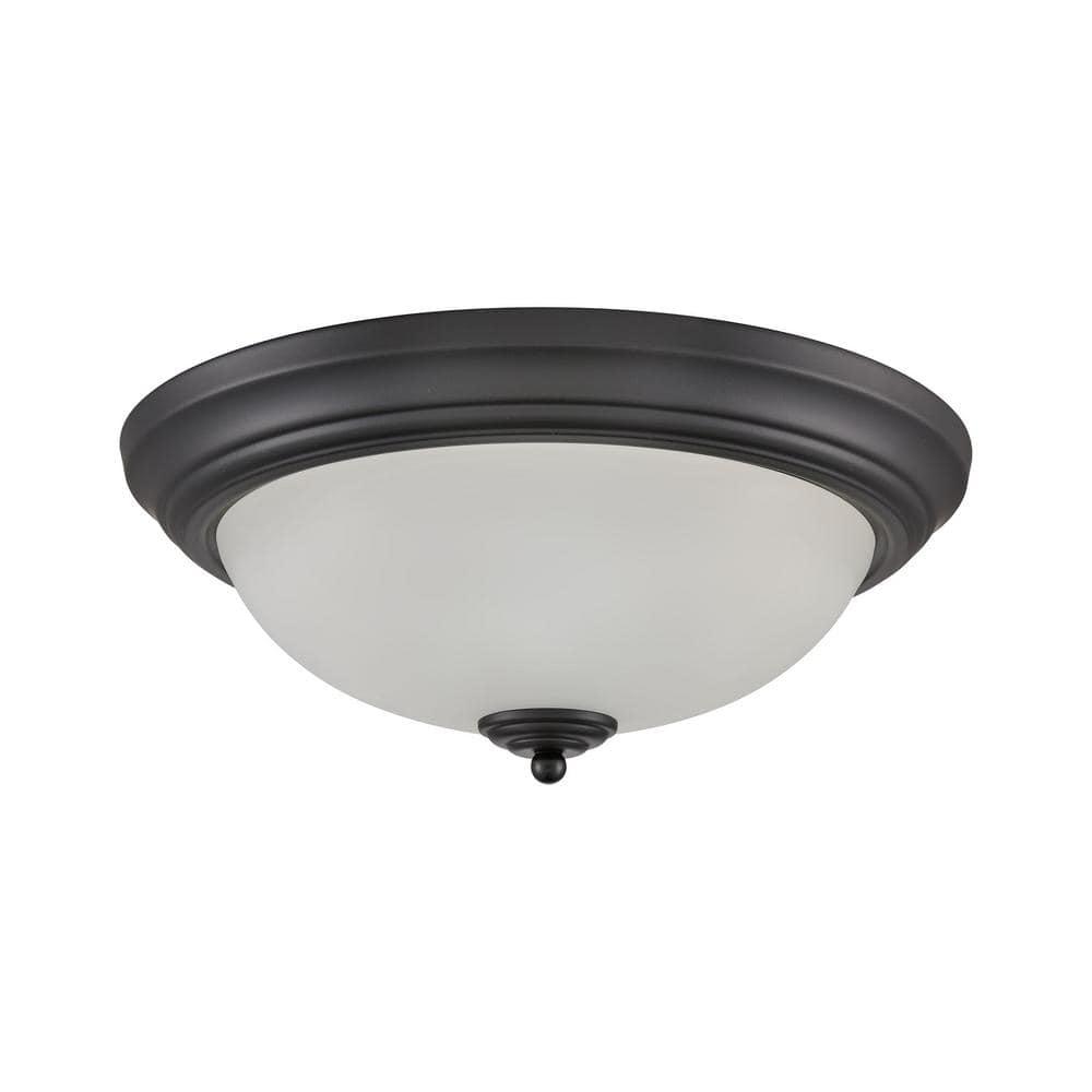 Huntington 15-Inch Black and Frosted Glass Flush Mount
