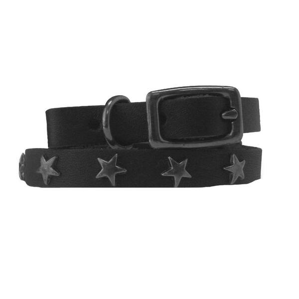 Platinum Pets 29 in. Black Genuine Leather Dog Collar in Black Stars