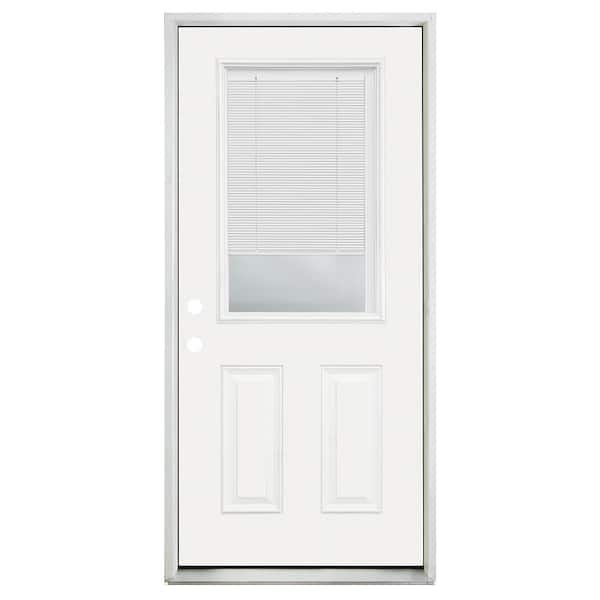 Builders Choice 36 in. x 80 in. Right-Hand/Inswing Half Lite Tilt/Raise Mini-Blind Clear Glass Primed Steel Prehung Front Door