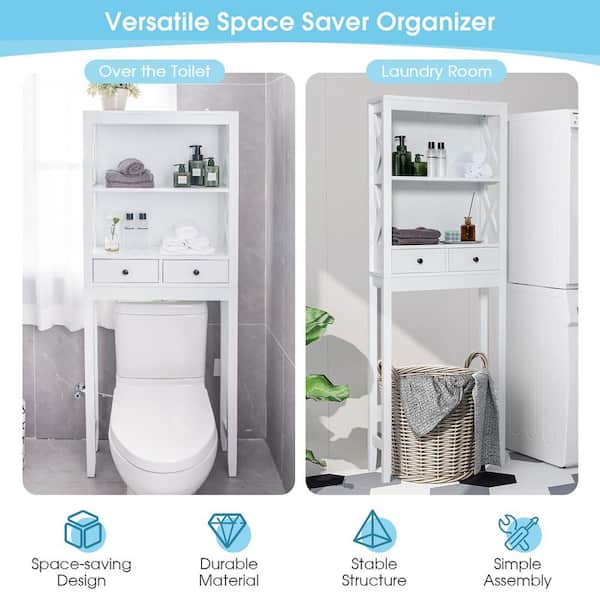 Over The Toilet Storage Cabinet Space-Saving Bathroom Organizer Rack w/  Shelf