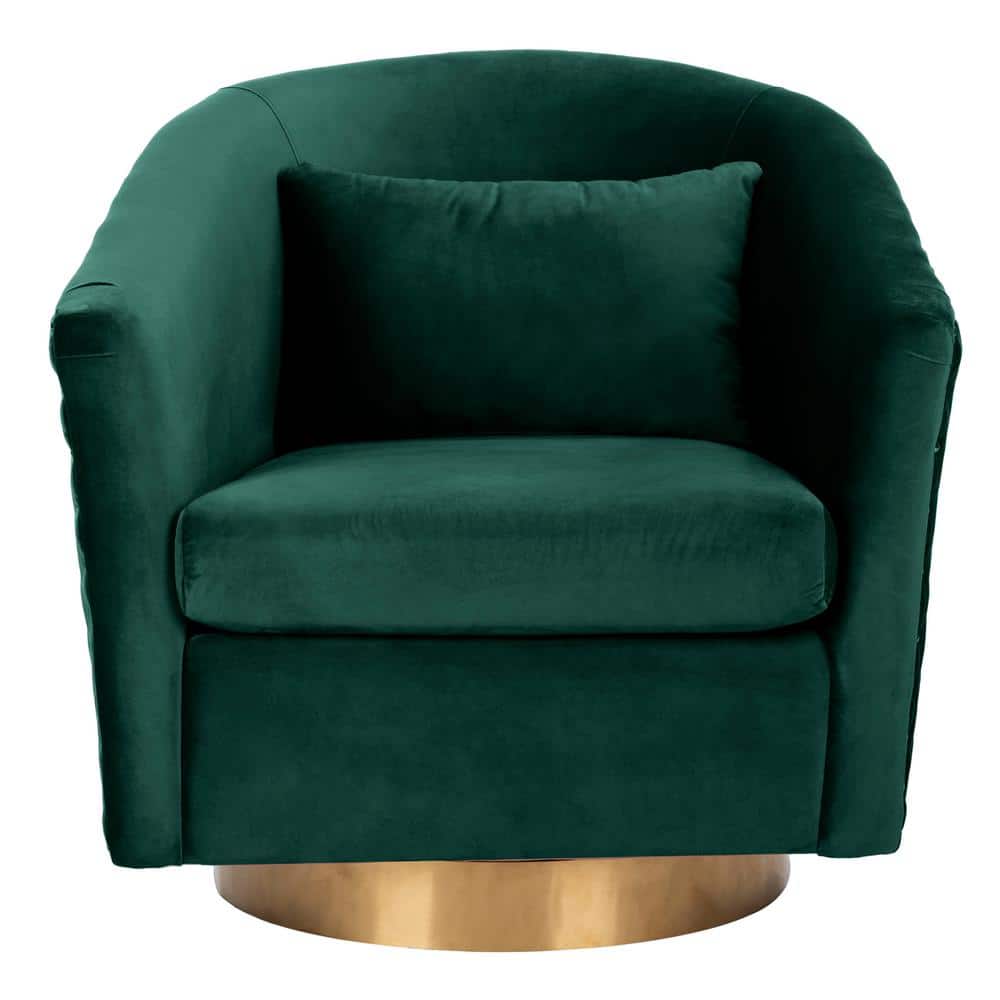 Emerald Velvet Swivel Barrel Chair with Gold Accents