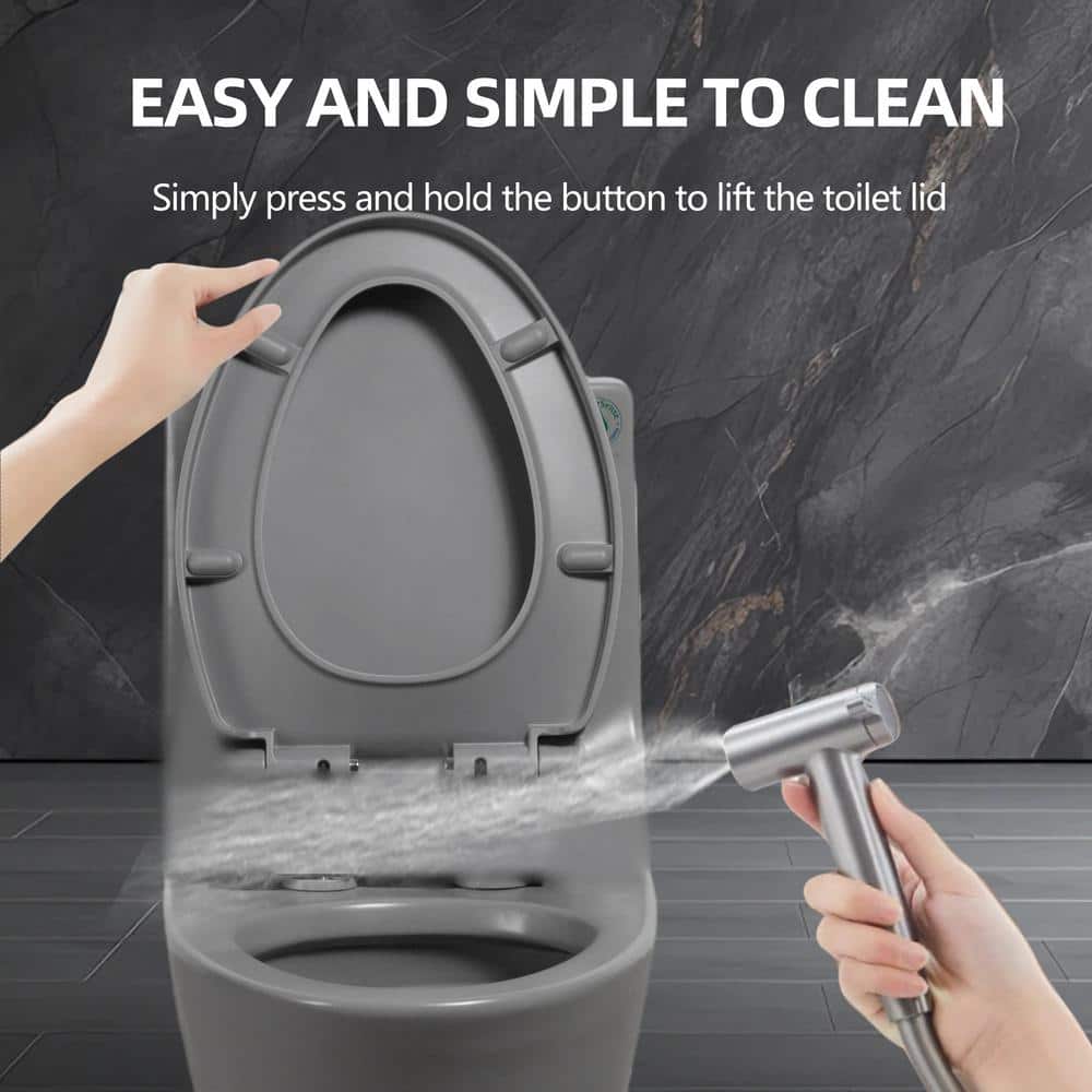 Light Gray Elongated Dual Flush One-Piece Toilet with Soft Closing Seat
