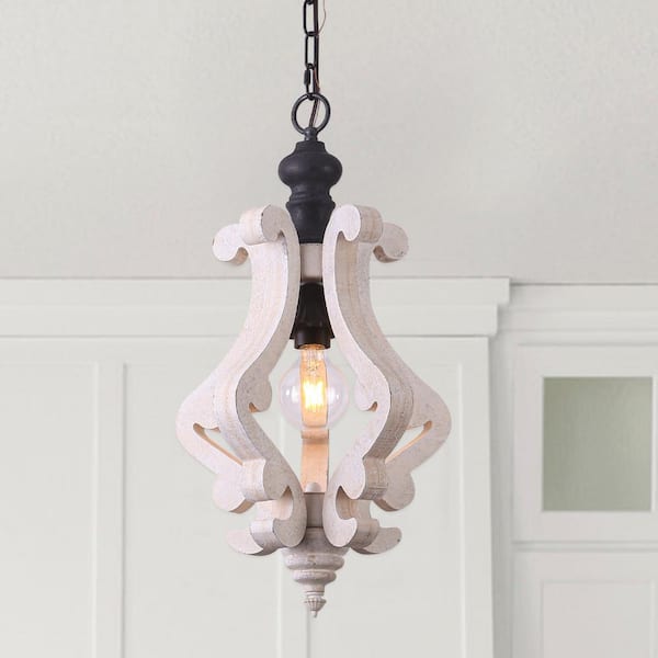 Bella Depot 24 in. 1-Light Distressed Cottage Rustic White Chandelier Kitchen Island Light