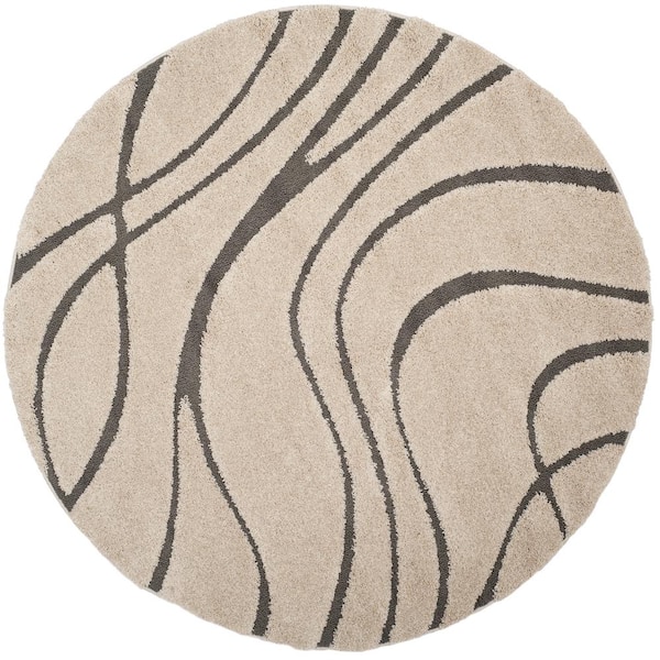 Florida Shag Cream/Gray 9 ft. x 9 ft. Round Solid Area Rug