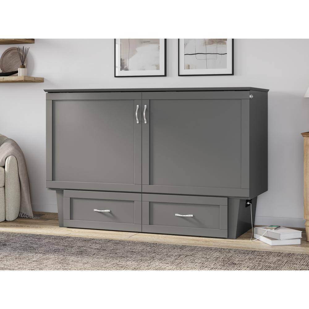 Chelsea Gray Queen Wood Murphy Bed Chest with Drawer