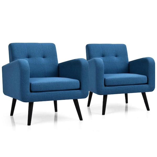 Gymax 29.5 in. W 2PCS Accent Armchair Single Sofa Chair Home Office with Wooden Legs Blue