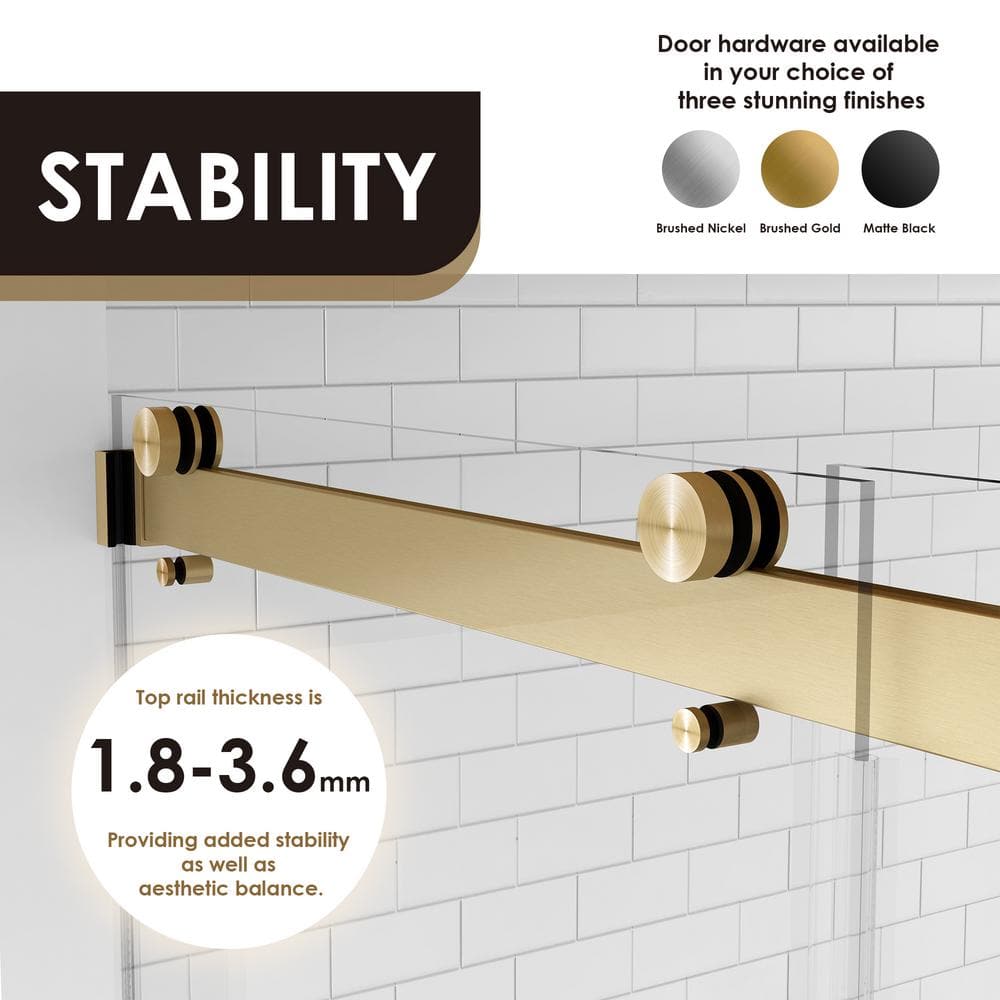 60" Gold Frameless Bypass Shower Door with Clear Glass