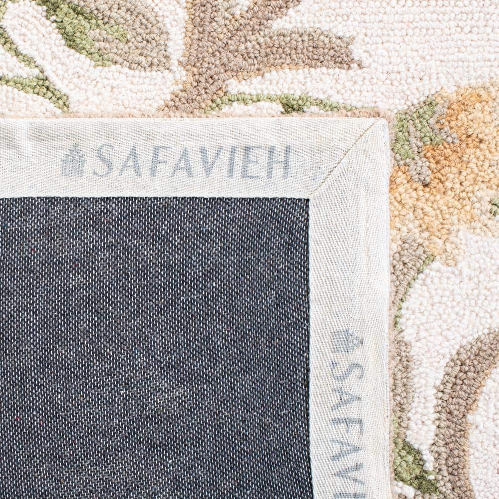 Ivory Floral Hand-Hooked Wool Runner Rug, 2'6" x 8'
