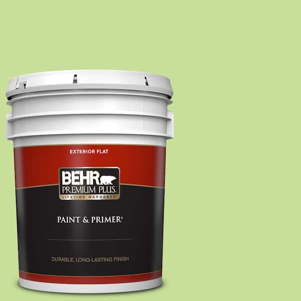 BEHR PREMIUM PLUS 5 gal. #420A-3 Key Lime Flat Exterior Paint & Primer
