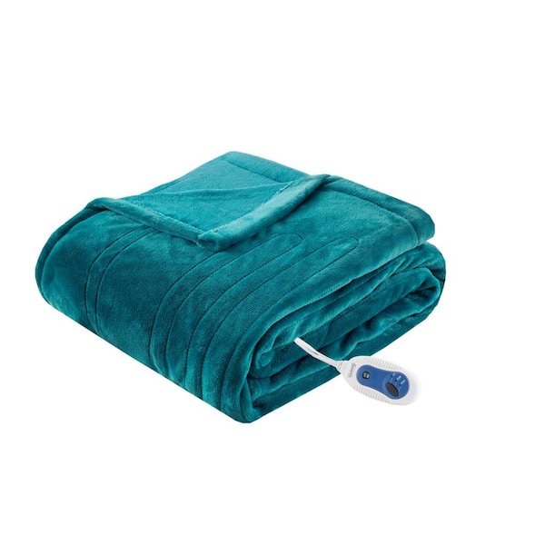 Beautyrest 60 in. x 70 in. Heated Plush Teal Electric Throw Blanket