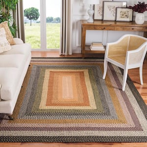 Braided Blue/Multi 9 ft. x 9 ft. Border Interlaced Square Area Rug