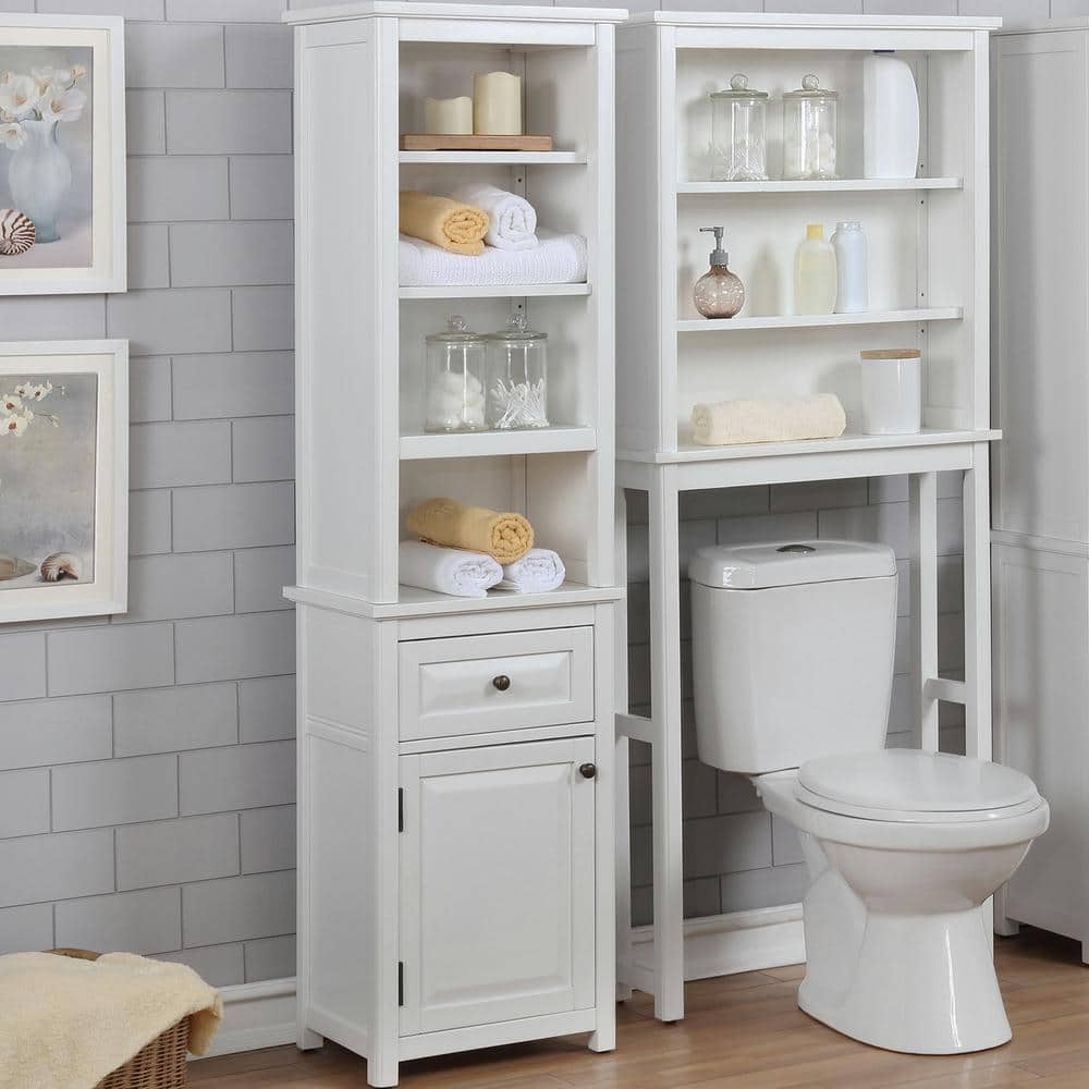 White MDF Bathroom Storage Cabinet with Adjustable Shelving