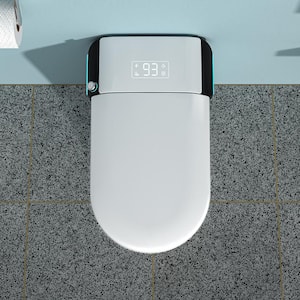 Elongated Bidet Toilet 1.28 GPF in White with Foot Sensor Open Cover, Auto Flushing, Color Light, Massage Washing