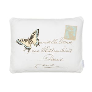Palladium White, Teal, Beige Butterfly Postcard Print 14 in. x 18 in. Throw Pillow