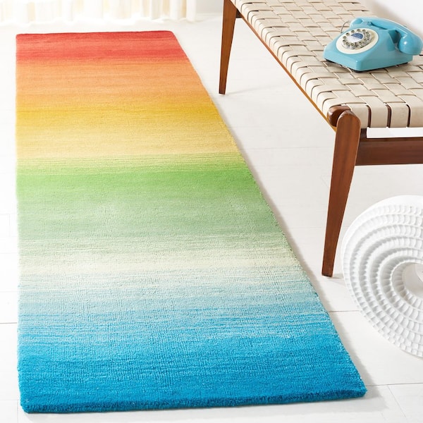Manhattan Blue/Red 2 ft. x 8 ft. Gradient Solid Color Runner Rug