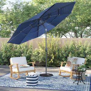 10 ft. 3-Tier Outdoor Market Patio Umbrella with Double Air Vent and Push Button in Navy
