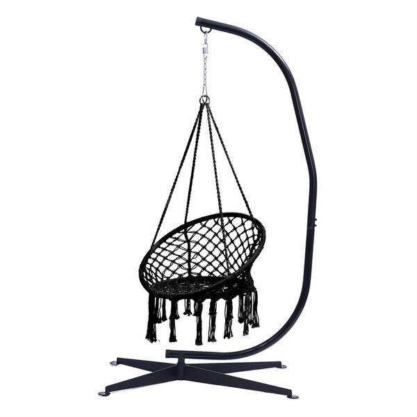 FORCLOVER 3.6 ft. Free Standing Hanging Hammock Chair with Stand in Black