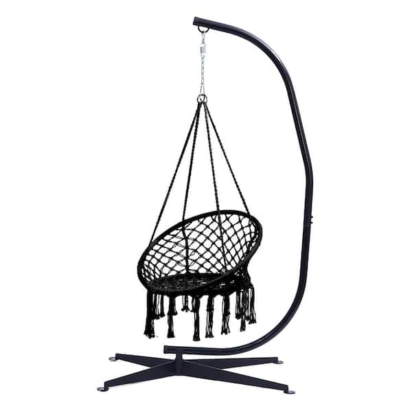 Willit 3.6 ft. Wicker Outdoor Hanging Chair with Stand in Black