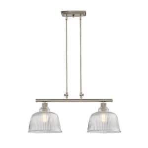 Cannes 11 in. 2-Light Island in Satin Nickel with Clear Glass Pendant Light