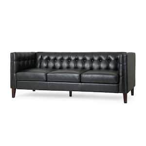 Sadlier 75.5 in. 3-Seat Square Arm Faux Leather Straight Midnight Black Sofa