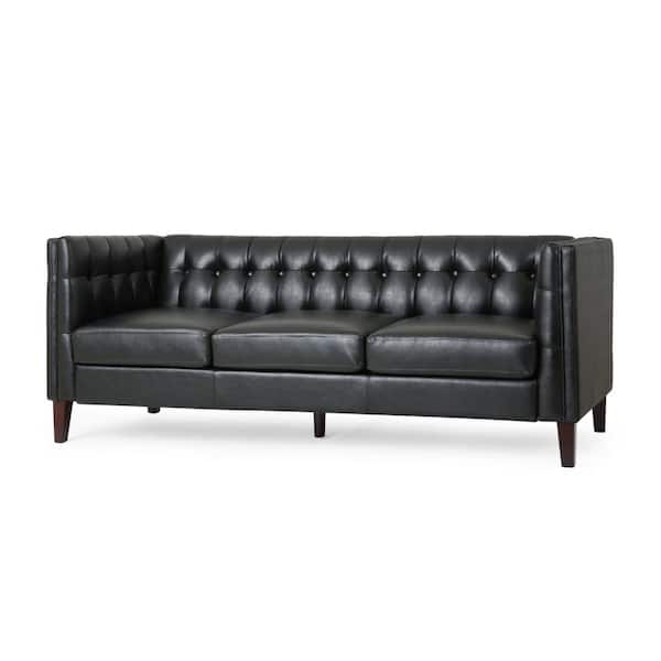Noble House Sadlier 76 in. Square Arm 3-Seater Removable Covers Sofa in Midnight Black/Brown