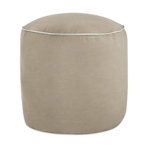 20 in. x 20 in. x 18 in. Sunbrella Canvas Taupe and Ivory Round Outdoor Bean Poufin