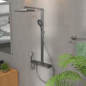 Thermostatic Shower 7-Spray 13 in. Dual Shower Head Wall Mount Fixed and Handheld Shower Head 2.34 GPM in Gunmetal Gray