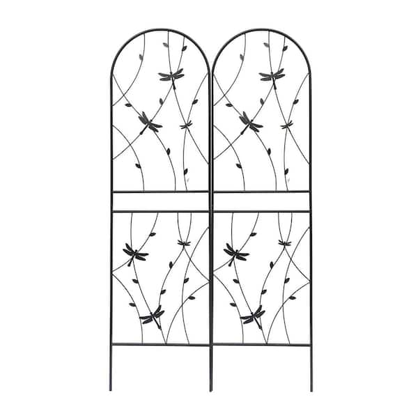 71 in. Outdoor Metal Garden Trellis Climbing Plants Support Dragonfly Design in Black (2 Pack)
