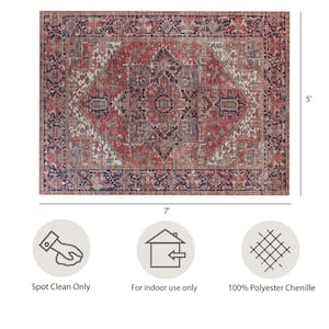 Imagine Chenille Virginia Red Multi-Colored 5 ft. x 7 ft. Medallion Polyester Area Rug