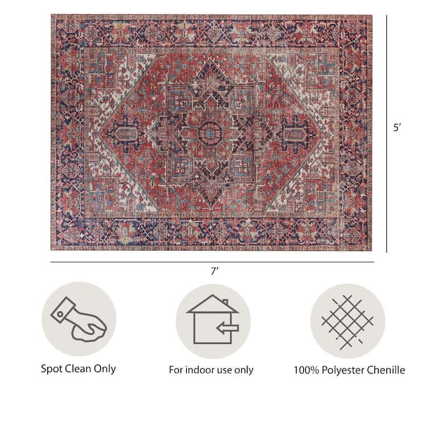 Imagine Chenille Virginia Red Multi-Colored 5 ft. x 7 ft. Medallion Polyester Area Rug