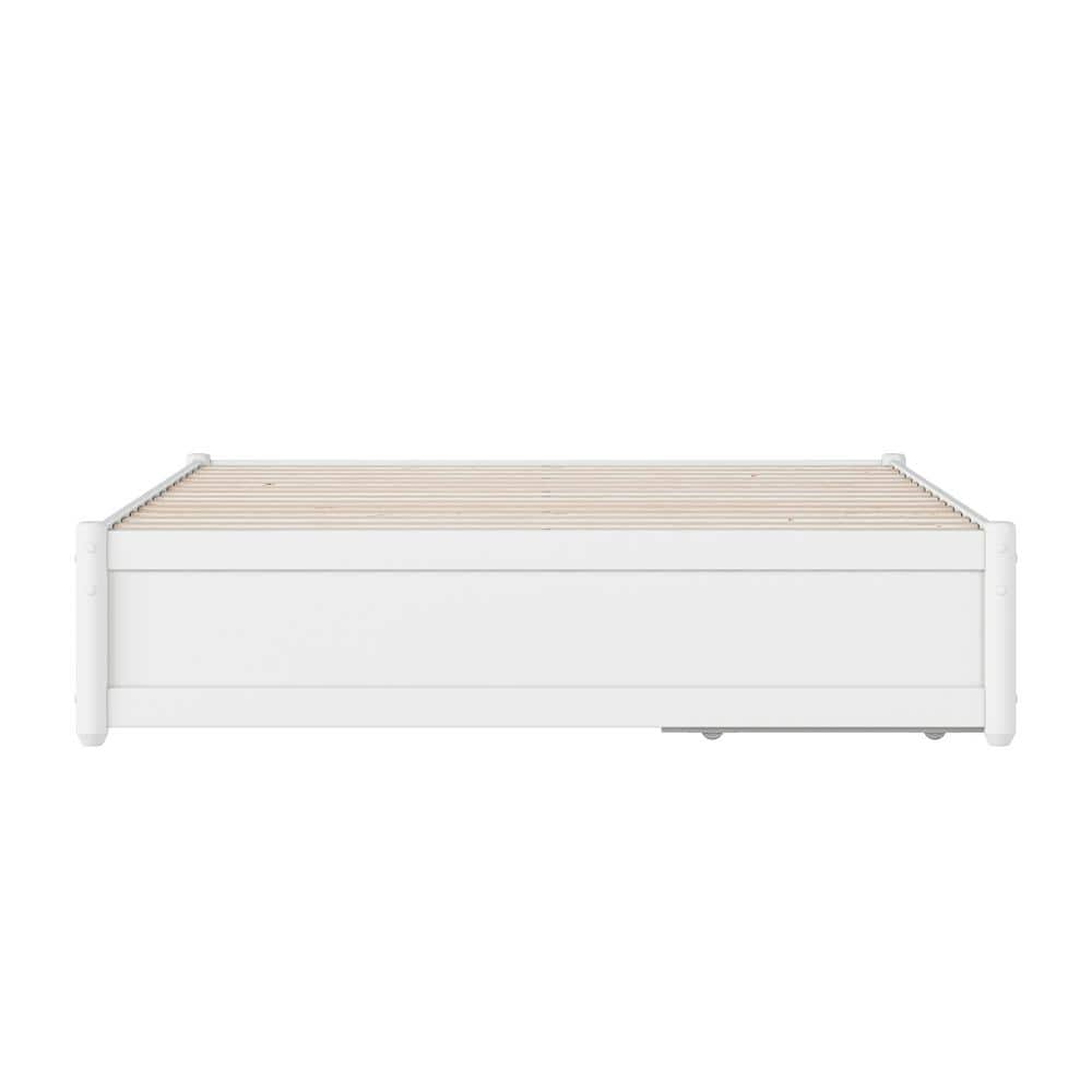 Barcelona White Full Wood Panel Platform Bed with Storage Drawers