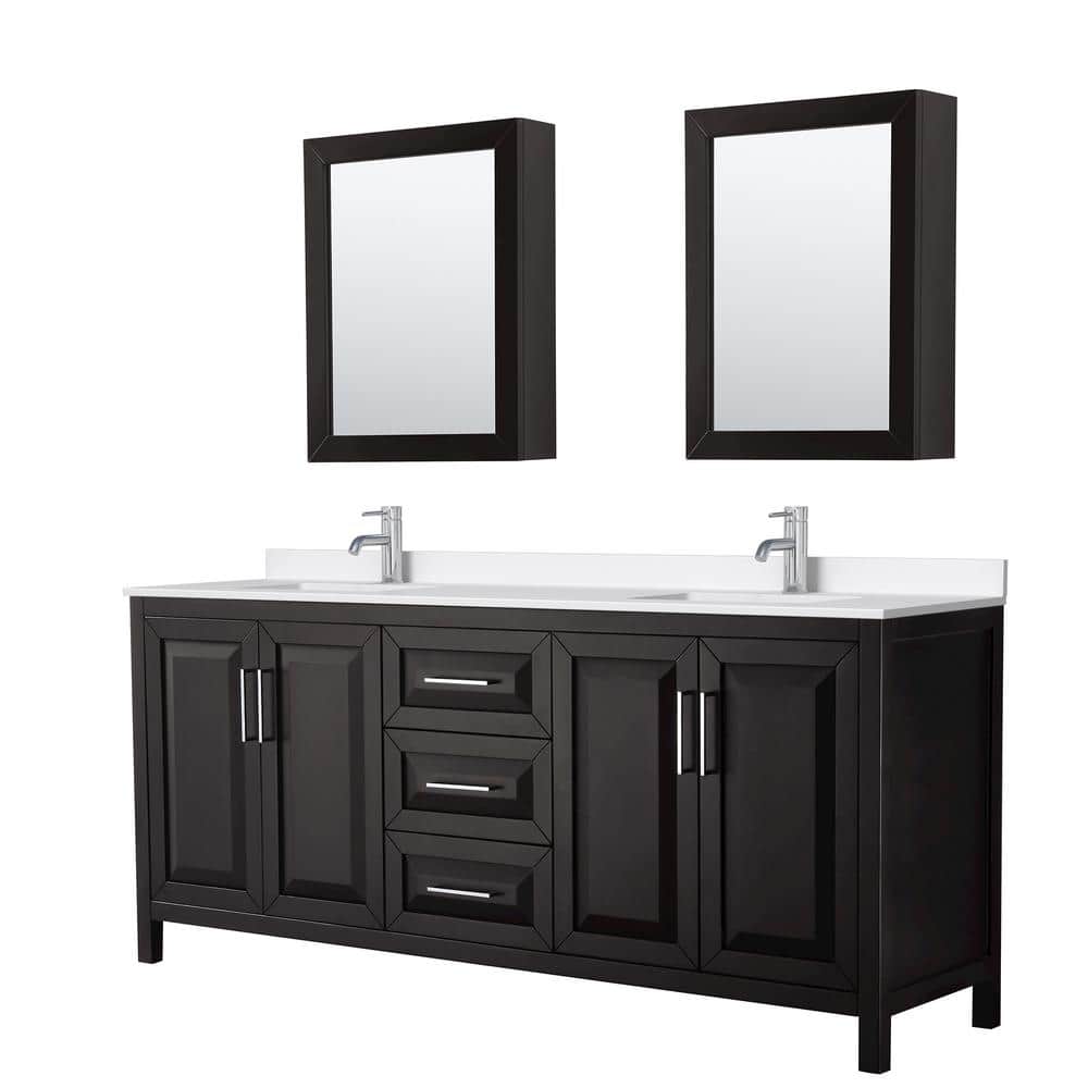 Daria 80 in. W x 22 in. D x 35.75 in. H Double Bath Vanity in Dark Espresso with White Quartz Top and Mirrors price history on PriceWatchPro