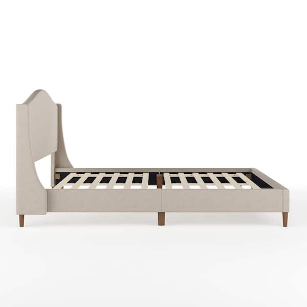 Amelia Beige Wood Frame Full Platform Bed with Upholstered Solid Wood