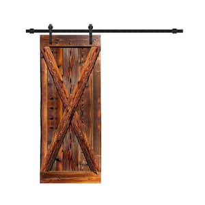 36 in. x 84 in. X Series Pre Assembled Walnut Stained Thermally Modified Solid Wood Sliding Barn Door with Hardware Kit