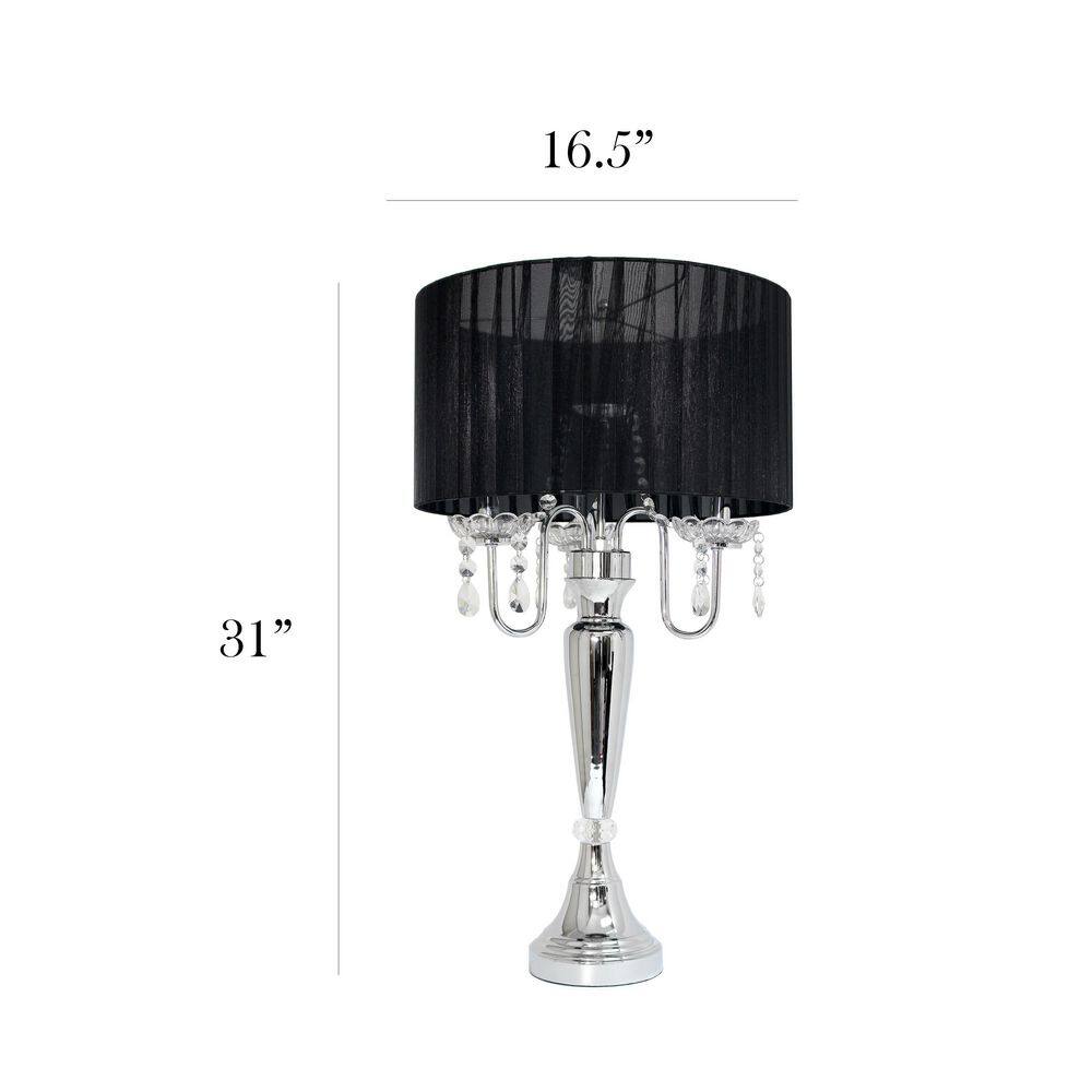 Elegant Black Sheer Shade Table Lamp with Chrome Finish and Hanging Crystals