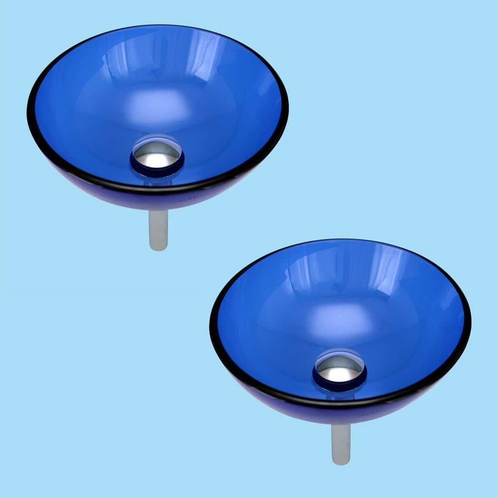 Blue Tempered Glass Above-Counter Vessel Sink
