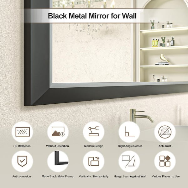 40 in. W x 36 in. H Rectangular Framed French Cleat Wall Mounted Tempered Glass Bathroom Vanity Mirror in Black