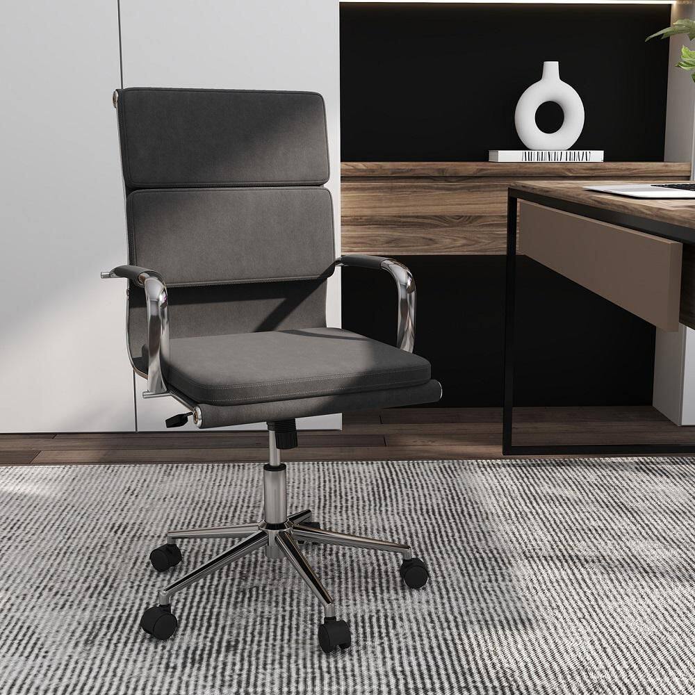 Fabric Adjustable Height Ergonomic Fabric Office Desk Chair w/Rocking Backrest Padded Seat in Gray
