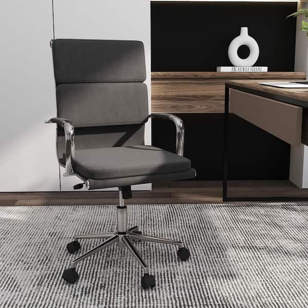 Fabric Adjustable Height Ergonomic Fabric Office Desk Chair w/Rocking Backrest Padded Seat in Gray