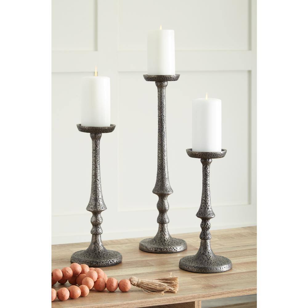 Eravell Pewter Finish Textured Metal Candle Holders, Set of 3