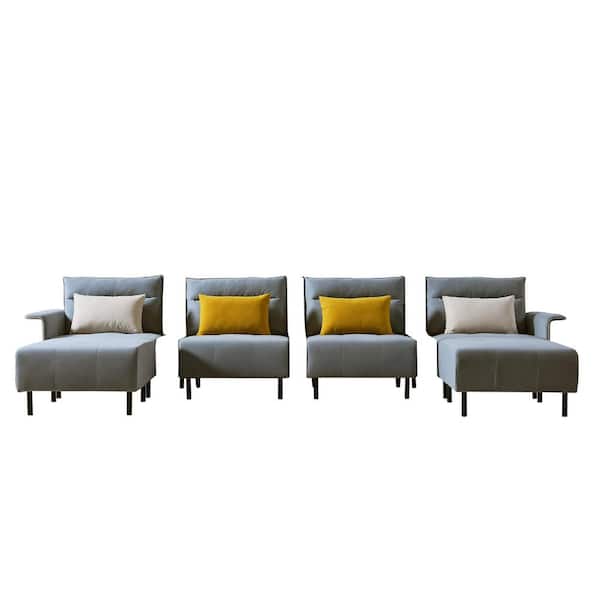 ATHMILE 55.9 in. W Slope Arm Suede Modern U Shaped Sofa in Light Gray
