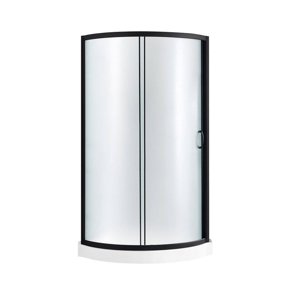 Breeze 34" Black Framed Frosted Glass Round Sliding Shower Kit