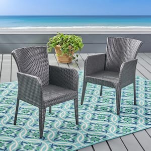 Anaya Gray Armed Faux Rattan Outdoor Dining Chairs (2-Pack)