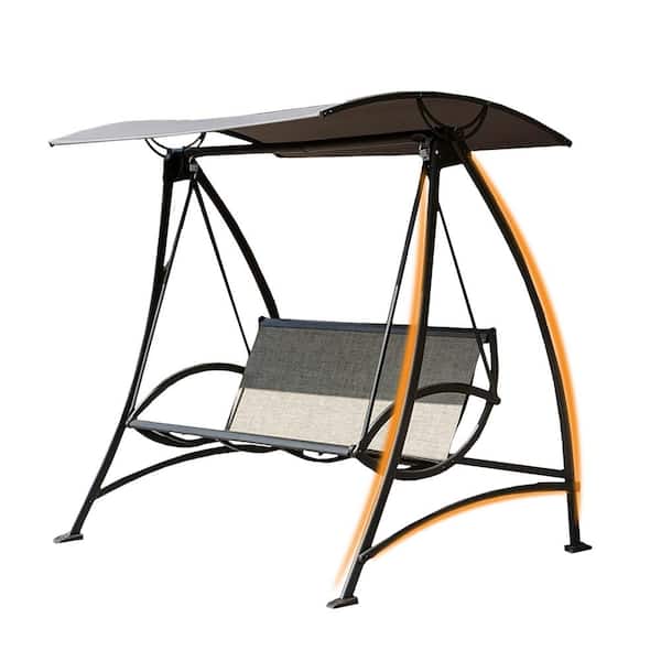 maocao hoom 52 in. 3-Person Brown Steel Sling Outdoor Patio Swing