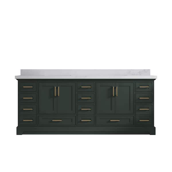 Willow Collections Fenway 84 in. W x 22 in. D x 36 in. H Double Sink Bath Vanity in Pewter Green with 2" Calacatta Nuvo Top