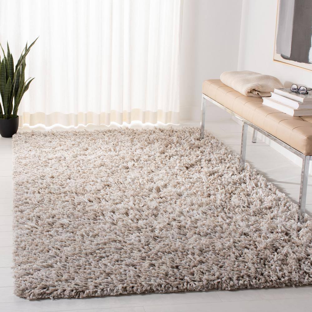 Beige/Ivory 3' x 5' Handmade Reversible Shag Area Rug