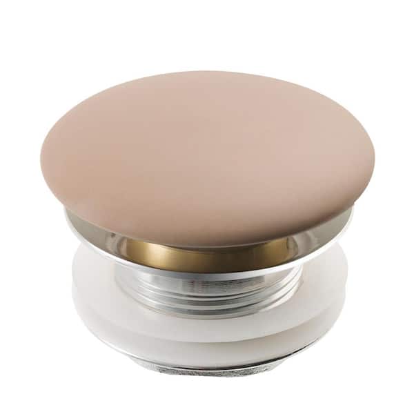 Pop-Up Drain with Porcelain Ceramic Top for Bathroom Sink without Overflow in Glossy Beige