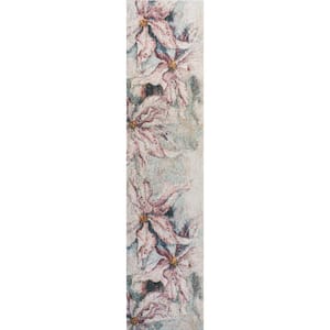 Pastello Modern Abstract Muted Flowers Pink/Gray 2 ft. x 8 ft. Runner Rug