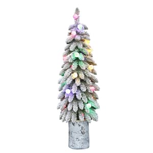 Pre-Lit 4 ft. Green Potted Flocked Alpine Artificial Christmas Tree with 20-Lights