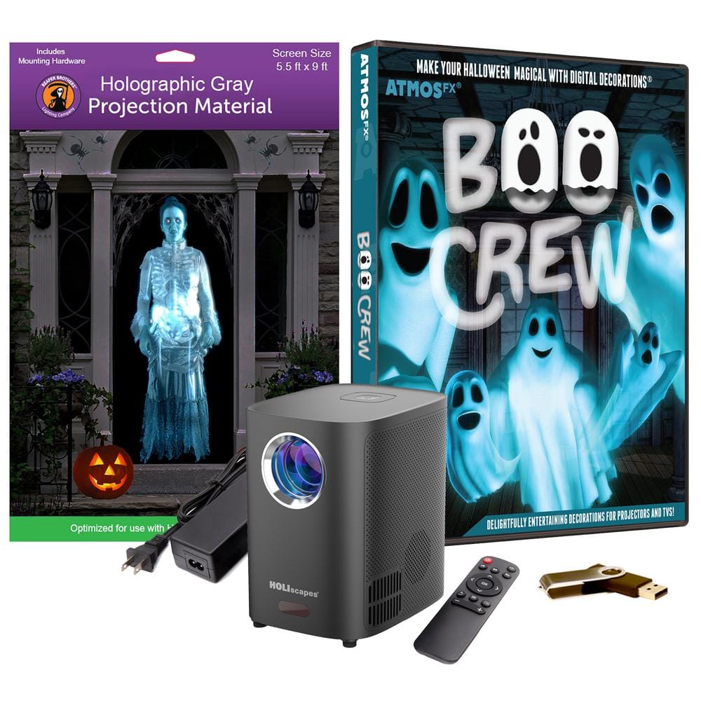 HoliScapes USB Projector Kit-AtmosFX Boo Crew USB Projector 5.5 ft. x 9 ft. L Gray Holographic Screen